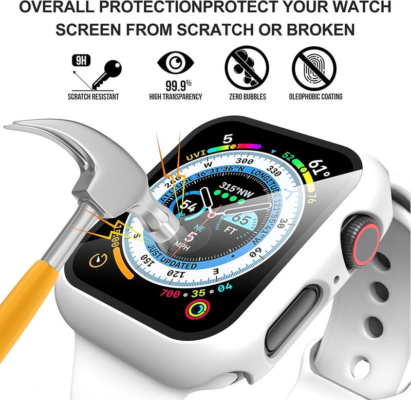 Diruite 2-Pack for Apple Watch Series 7 41mm, Tempered Glass Screen Protector Case, Ultra-Thin All-Around Protection Cover, White - Image 5